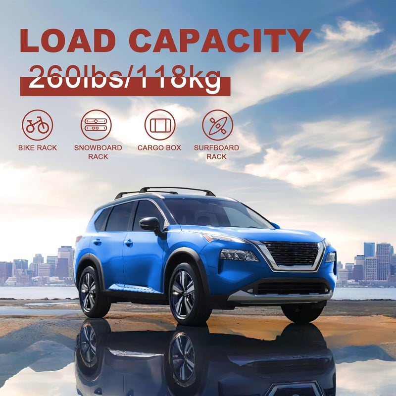 KINGGERI Lockable 260LBS Roof Rack Cross Bars Compatible with Nissan Rogue 2021 2022 2023 2024 2025 2026 SV SL Platinum with Flush Roof Rails, Heavy Duty Anti-Theft Aluminum Roof Rails Crossbars - Image 4